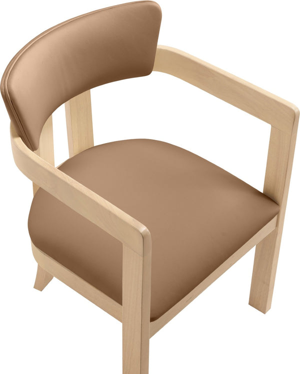 Meridian Furniture Lavrin Art Deco Vegan Leather Dining Arm Chair with Solid Walnut Wood Frame Cognac Style B 88062Cognac-AC