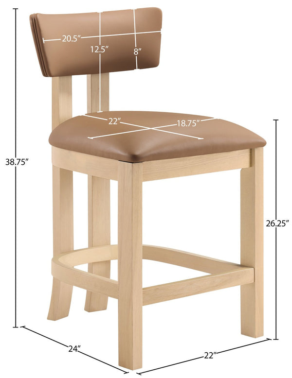 Meridian Furniture Lavrin Art Deco Counter Stool Vegan Leather Seat Solid Wood Frame for Kitchen Islands Cognac Style B 88062Cognac-C