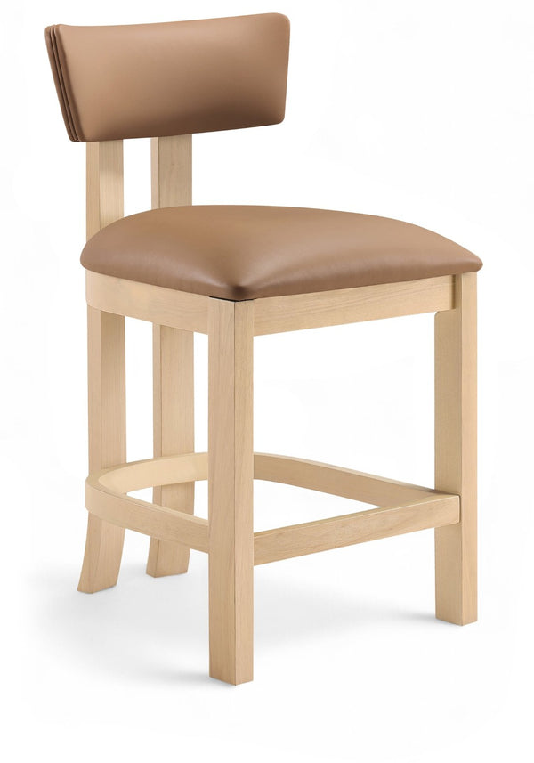 Meridian Furniture Lavrin Art Deco Counter Stool Vegan Leather Seat Solid Wood Frame for Kitchen Islands Cognac Style B 88062Cognac-C
