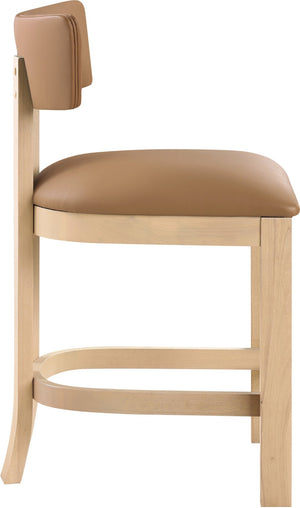 Meridian Furniture Lavrin Art Deco Counter Stool Vegan Leather Seat Solid Wood Frame for Kitchen Islands Cognac Style B 88062Cognac-C