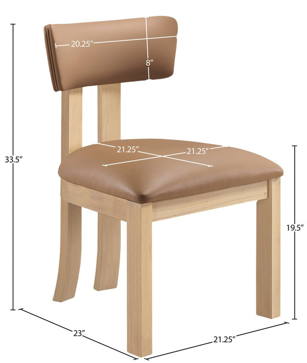 Meridian Furniture Lavrin Art Deco Vegan Leather Dining Chair with Solid Wood Frame for Modern Rooms Cognac Style B 88062Cognac-SC