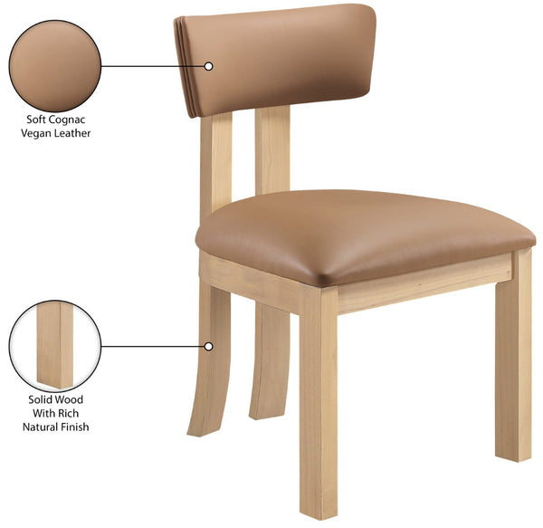 Meridian Furniture Lavrin Art Deco Vegan Leather Dining Chair with Solid Wood Frame for Modern Rooms Cognac Style B 88062Cognac-SC