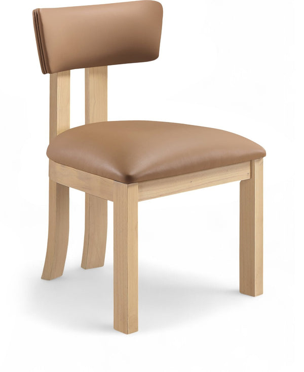 Meridian Furniture Lavrin Art Deco Vegan Leather Dining Chair with Solid Wood Frame for Modern Rooms Cognac Style B 88062Cognac-SC