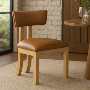 Meridian Furniture Lavrin Art Deco Vegan Leather Dining Chair with Solid Wood Frame for Modern Rooms Cognac Style B 88062Cognac-SC