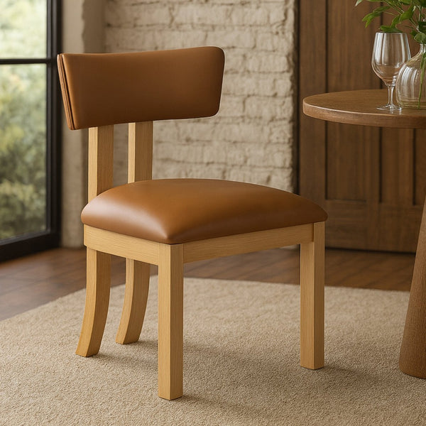 Meridian Furniture Lavrin Art Deco Vegan Leather Dining Chair with Solid Wood Frame for Modern Rooms Cognac Style B 88062Cognac-SC