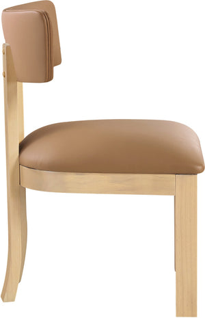 Meridian Furniture Lavrin Art Deco Vegan Leather Dining Chair with Solid Wood Frame for Modern Rooms Cognac Style B 88062Cognac-SC