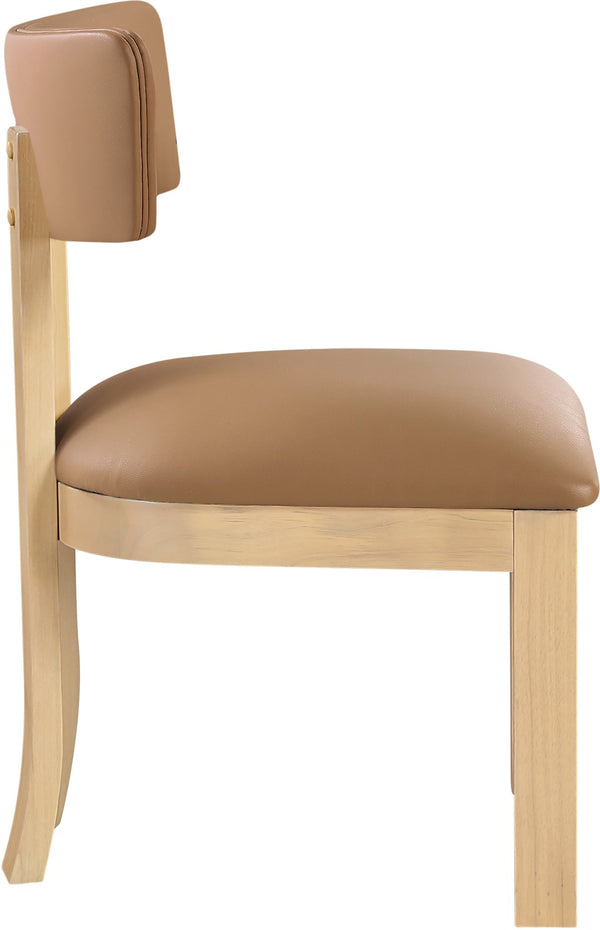 Meridian Furniture Lavrin Art Deco Vegan Leather Dining Chair with Solid Wood Frame for Modern Rooms Cognac Style B 88062Cognac-SC