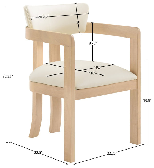Meridian Furniture Lavrin Art Deco Vegan Leather Dining Arm Chair with Solid Walnut Wood Frame Cream Style B 88062Cream-AC