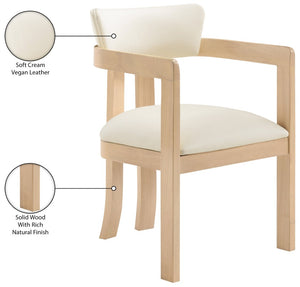 Meridian Furniture Lavrin Art Deco Vegan Leather Dining Arm Chair with Solid Walnut Wood Frame Cream Style B 88062Cream-AC