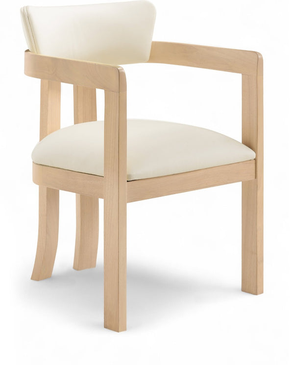 Meridian Furniture Lavrin Art Deco Vegan Leather Dining Arm Chair with Solid Walnut Wood Frame Cream Style B 88062Cream-AC