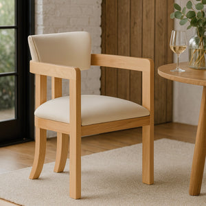 Meridian Furniture Lavrin Art Deco Vegan Leather Dining Arm Chair with Solid Walnut Wood Frame Cream Style B 88062Cream-AC