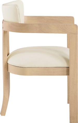 Meridian Furniture Lavrin Art Deco Vegan Leather Dining Arm Chair with Solid Walnut Wood Frame Cream Style B 88062Cream-AC