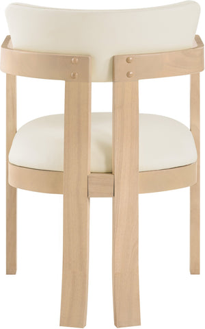 Meridian Furniture Lavrin Art Deco Vegan Leather Dining Arm Chair with Solid Walnut Wood Frame Cream Style B 88062Cream-AC