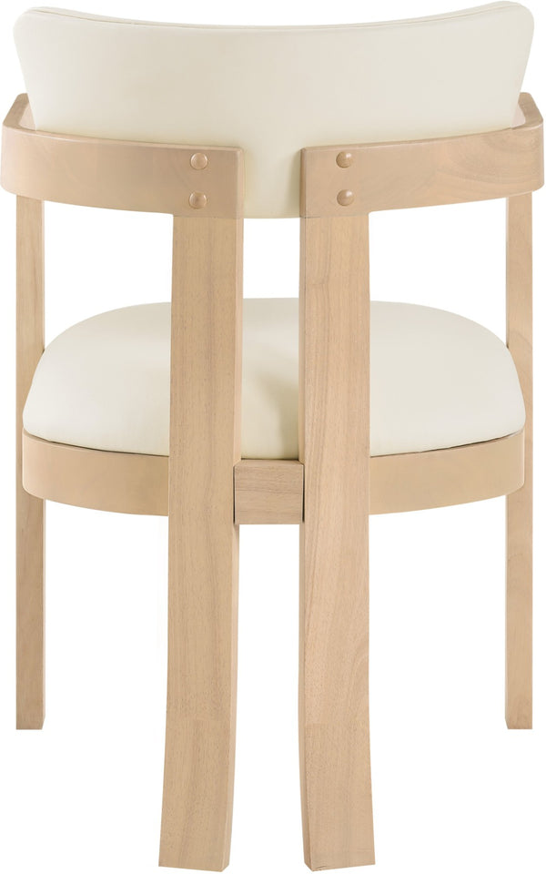 Meridian Furniture Lavrin Art Deco Vegan Leather Dining Arm Chair with Solid Walnut Wood Frame Cream Style B 88062Cream-AC