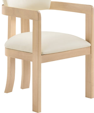 Meridian Furniture Lavrin Art Deco Vegan Leather Dining Arm Chair with Solid Walnut Wood Frame Cream Style B 88062Cream-AC