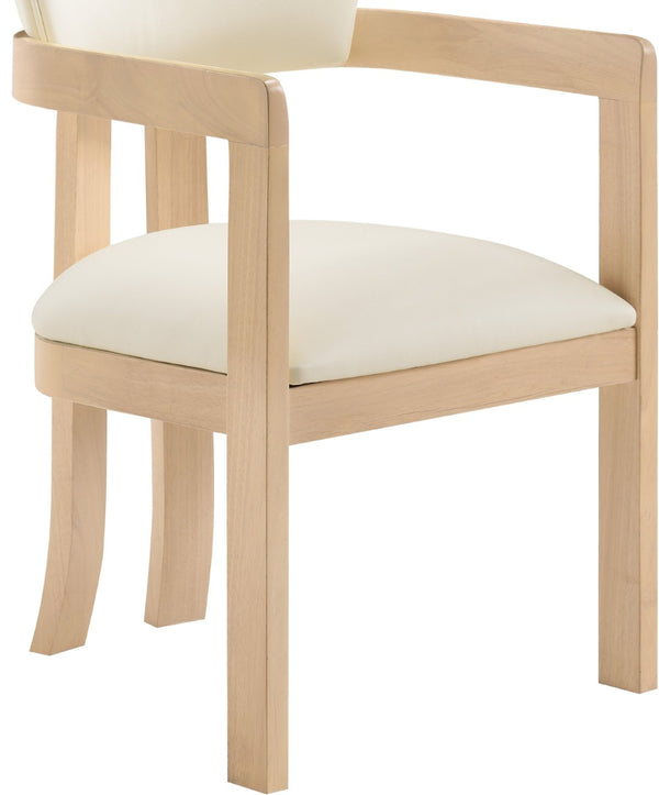 Meridian Furniture Lavrin Art Deco Vegan Leather Dining Arm Chair with Solid Walnut Wood Frame Cream Style B 88062Cream-AC