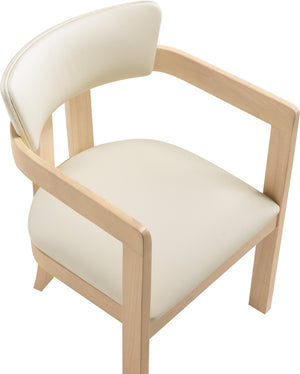 Meridian Furniture Lavrin Art Deco Vegan Leather Dining Arm Chair with Solid Walnut Wood Frame Cream Style B 88062Cream-AC