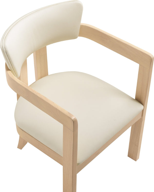 Meridian Furniture Lavrin Art Deco Vegan Leather Dining Arm Chair with Solid Walnut Wood Frame Cream Style B 88062Cream-AC