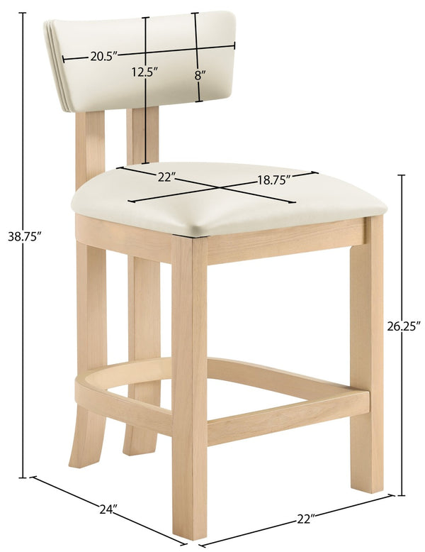 Meridian Furniture Lavrin Art Deco Counter Stool Vegan Leather Seat Solid Wood Frame for Kitchen Islands Cream Style B 88062Cream-C