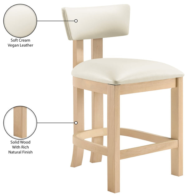 Meridian Furniture Lavrin Art Deco Counter Stool Vegan Leather Seat Solid Wood Frame for Kitchen Islands Cream Style B 88062Cream-C
