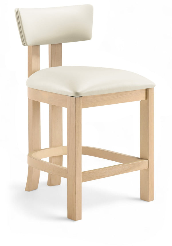 Meridian Furniture Lavrin Art Deco Counter Stool Vegan Leather Seat Solid Wood Frame for Kitchen Islands Cream Style B 88062Cream-C
