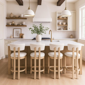 Meridian Furniture Lavrin Art Deco Counter Stool Vegan Leather Seat Solid Wood Frame for Kitchen Islands Cream Style B 88062Cream-C