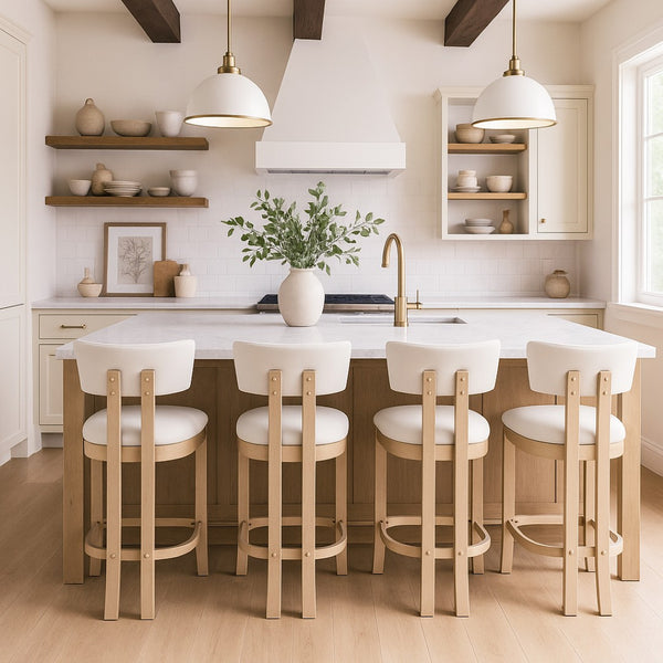 Meridian Furniture Lavrin Art Deco Counter Stool Vegan Leather Seat Solid Wood Frame for Kitchen Islands Cream Style B 88062Cream-C