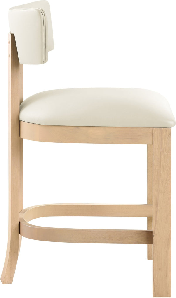 Meridian Furniture Lavrin Art Deco Counter Stool Vegan Leather Seat Solid Wood Frame for Kitchen Islands Cream Style B 88062Cream-C