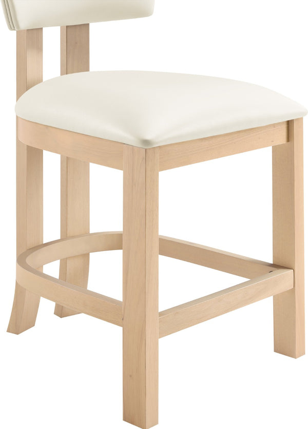 Meridian Furniture Lavrin Art Deco Counter Stool Vegan Leather Seat Solid Wood Frame for Kitchen Islands Cream Style B 88062Cream-C