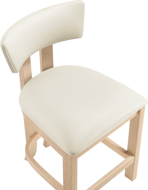 Meridian Furniture Lavrin Art Deco Counter Stool Vegan Leather Seat Solid Wood Frame for Kitchen Islands Cream Style B 88062Cream-C