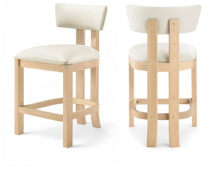 Meridian Furniture Lavrin Art Deco Counter Stool Vegan Leather Seat Solid Wood Frame for Kitchen Islands Cream Style B 88062Cream-C