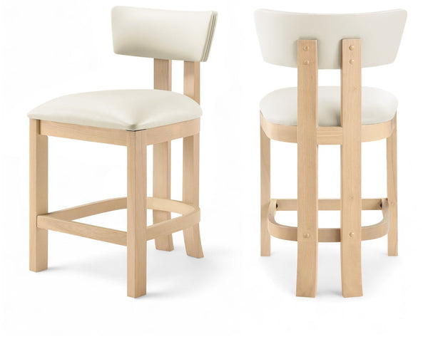 Meridian Furniture Lavrin Art Deco Counter Stool Vegan Leather Seat Solid Wood Frame for Kitchen Islands Cream Style B 88062Cream-C