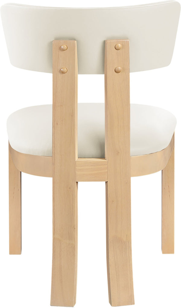 Meridian Furniture Lavrin Art Deco Vegan Leather Dining Chair with Solid Wood Frame for Modern Rooms Cream Style B 88062Cream-SC