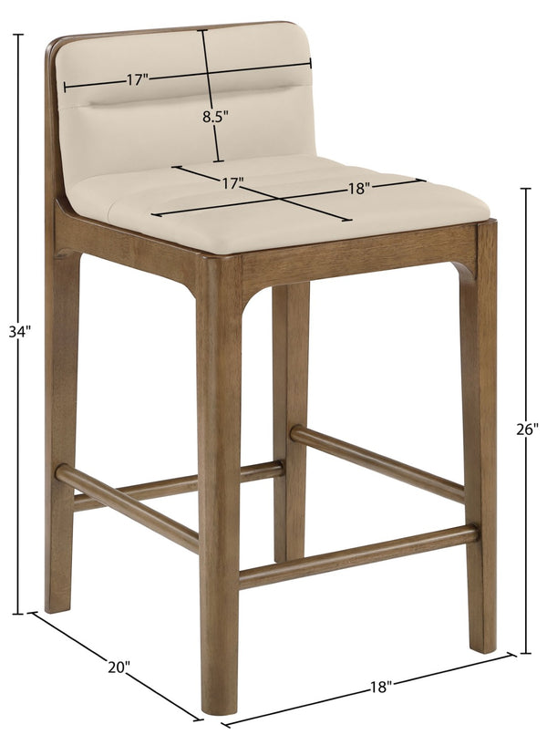 Meridian Furniture Ellis Vegan Leather and Cane Back Counter Stool with Walnut Frame for Kitchen Islands Beige Style B 88063Beige-C