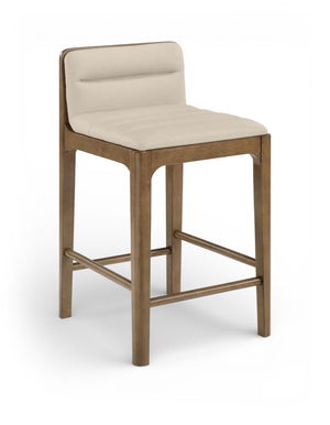 Meridian Furniture Ellis Vegan Leather and Cane Back Counter Stool with Walnut Frame for Kitchen Islands Beige Style B 88063Beige-C
