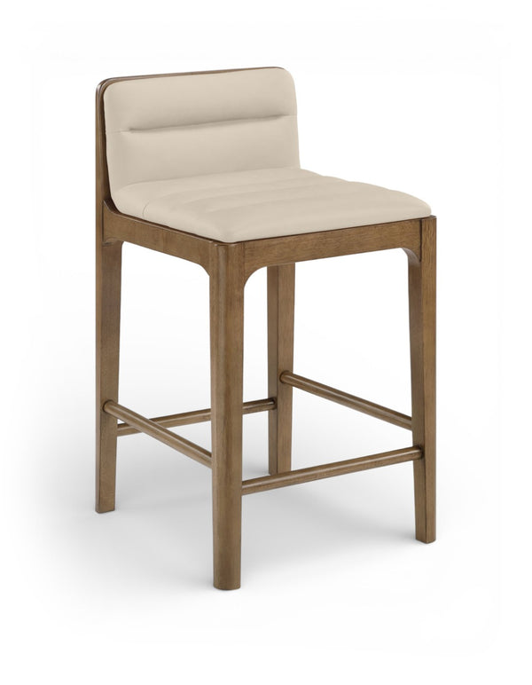 Meridian Furniture Ellis Vegan Leather and Cane Back Counter Stool with Walnut Frame for Kitchen Islands Beige Style B 88063Beige-C