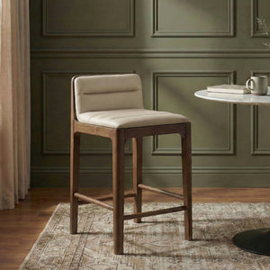 Meridian Furniture Ellis Vegan Leather and Cane Back Counter Stool with Walnut Frame for Kitchen Islands Beige Style B 88063Beige-C