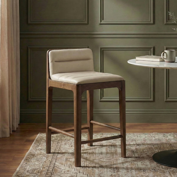 Meridian Furniture Ellis Vegan Leather and Cane Back Counter Stool with Walnut Frame for Kitchen Islands Beige Style B 88063Beige-C
