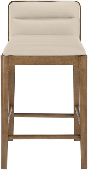 Meridian Furniture Ellis Vegan Leather and Cane Back Counter Stool with Walnut Frame for Kitchen Islands Beige Style B 88063Beige-C