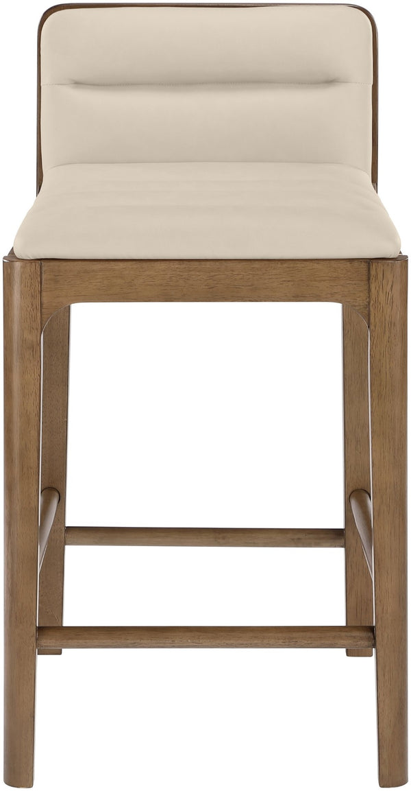 Meridian Furniture Ellis Vegan Leather and Cane Back Counter Stool with Walnut Frame for Kitchen Islands Beige Style B 88063Beige-C