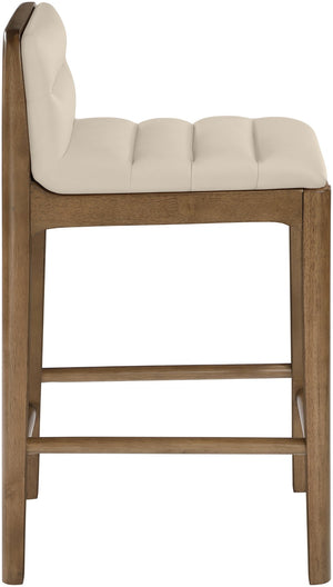 Meridian Furniture Ellis Vegan Leather and Cane Back Counter Stool with Walnut Frame for Kitchen Islands Beige Style B 88063Beige-C