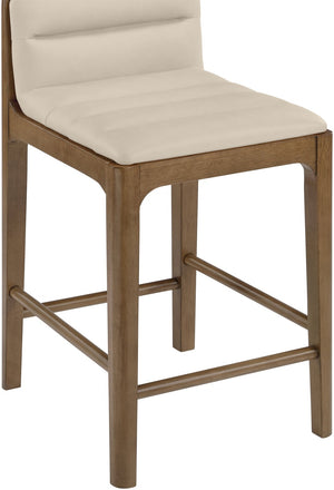 Meridian Furniture Ellis Vegan Leather and Cane Back Counter Stool with Walnut Frame for Kitchen Islands Beige Style B 88063Beige-C