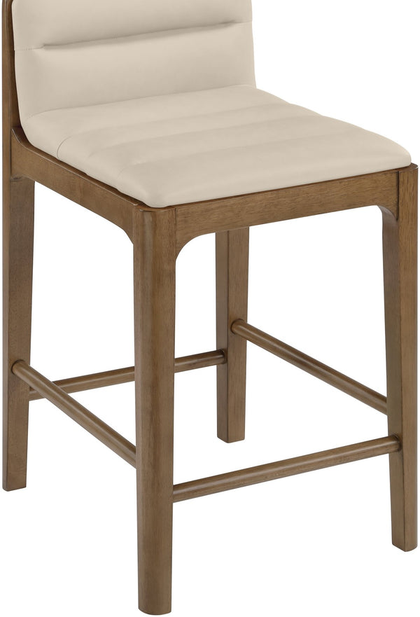 Meridian Furniture Ellis Vegan Leather and Cane Back Counter Stool with Walnut Frame for Kitchen Islands Beige Style B 88063Beige-C