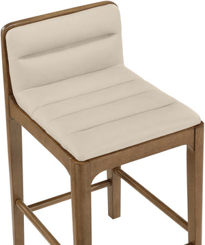 Meridian Furniture Ellis Vegan Leather and Cane Back Counter Stool with Walnut Frame for Kitchen Islands Beige Style B 88063Beige-C