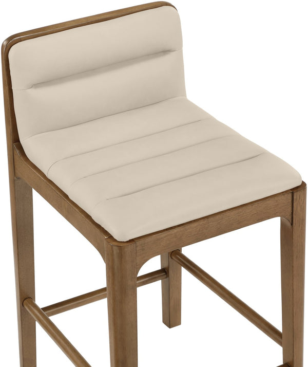Meridian Furniture Ellis Vegan Leather and Cane Back Counter Stool with Walnut Frame for Kitchen Islands Beige Style B 88063Beige-C