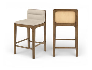 Meridian Furniture Ellis Vegan Leather and Cane Back Counter Stool with Walnut Frame for Kitchen Islands Beige Style B 88063Beige-C