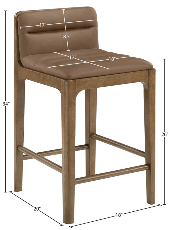 Meridian Furniture Ellis Vegan Leather and Cane Back Counter Stool with Walnut Frame for Kitchen Islands Brown Style B 88063Brown-C