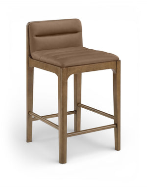 Meridian Furniture Ellis Vegan Leather and Cane Back Counter Stool with Walnut Frame for Kitchen Islands Brown Style B 88063Brown-C