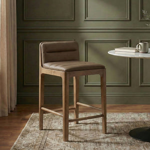 Meridian Furniture Ellis Vegan Leather and Cane Back Counter Stool with Walnut Frame for Kitchen Islands Brown Style B 88063Brown-C