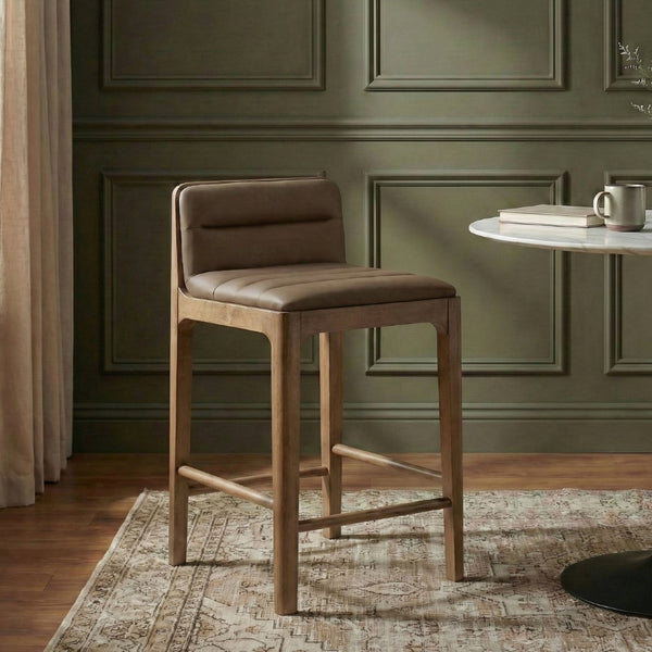 Meridian Furniture Ellis Vegan Leather and Cane Back Counter Stool with Walnut Frame for Kitchen Islands Brown Style B 88063Brown-C